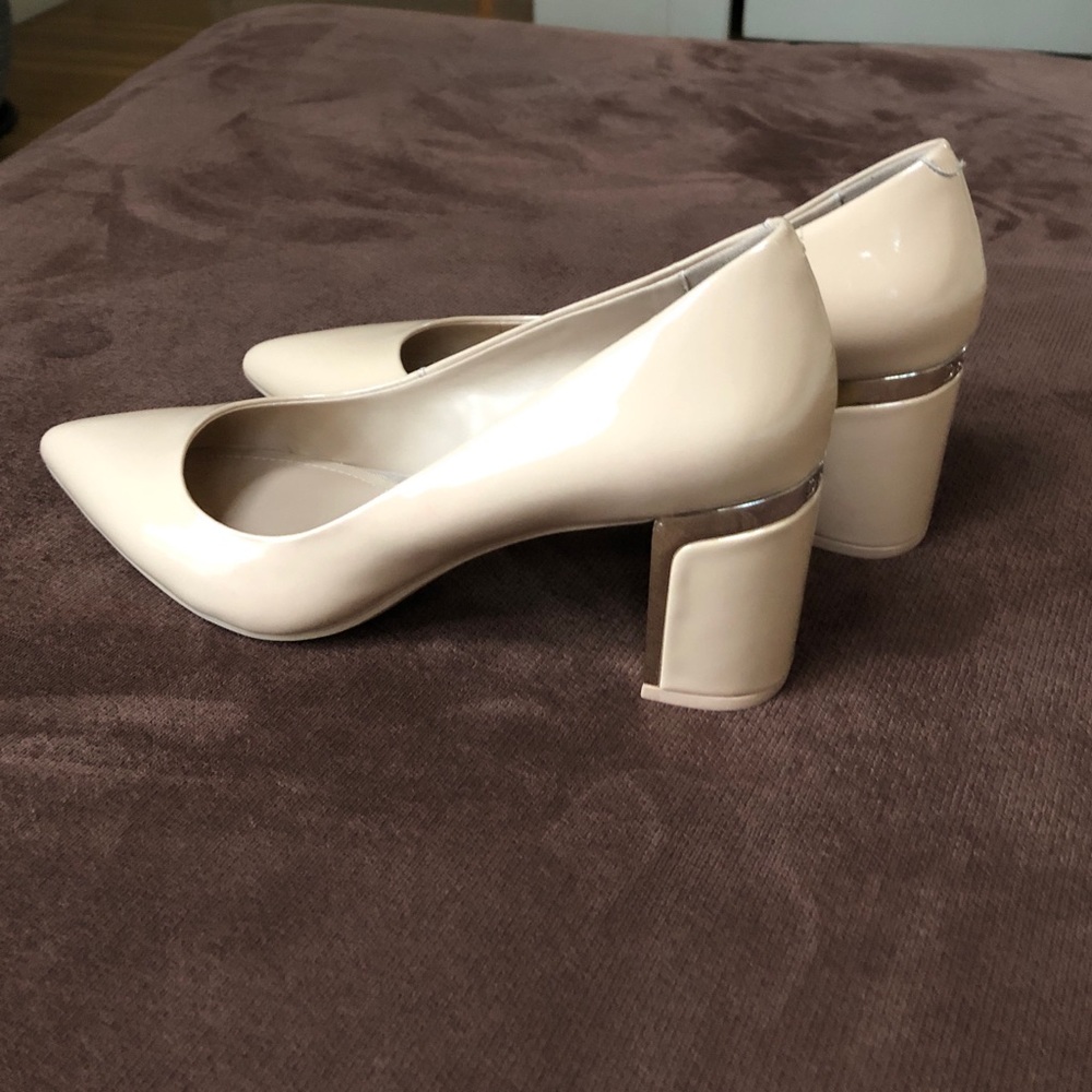 DKNY Nude Patent Leather Block Heel Pumps